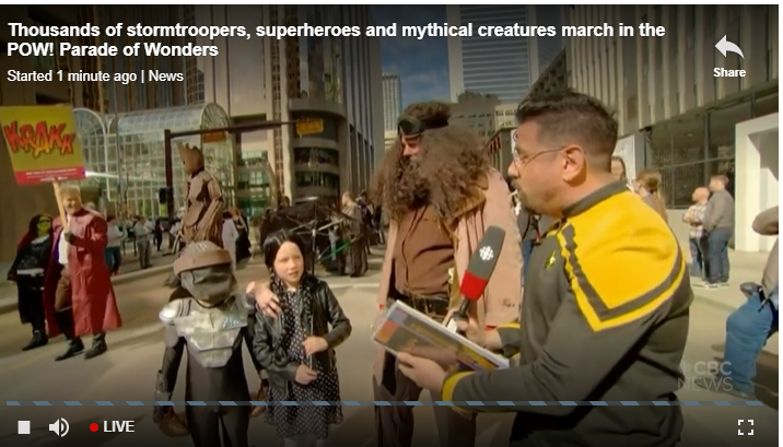 MeeganReadCBC's tweet photo. @RadioAnis doing his thing @Calgaryexpo #POWParade #YYC https://t.co/3Lt5fcYwMN