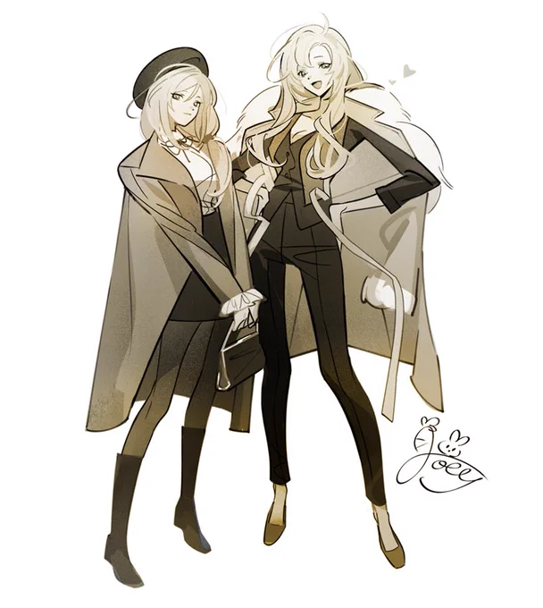Drawing.  Girls on a date. デート中の女の子たち  Commission.