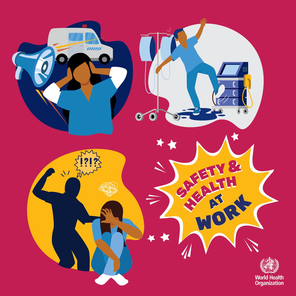 Health & care workers have a right to safety & protection from:
➡️Occupational infections
➡️Unsafe patient handling
➡️Hazardous chemicals
➡️Radiation
➡️Stress, burnout, fatigue
➡️Violence
➡️Risks in the work environment
➡️Occupational injuries

#SafeDay