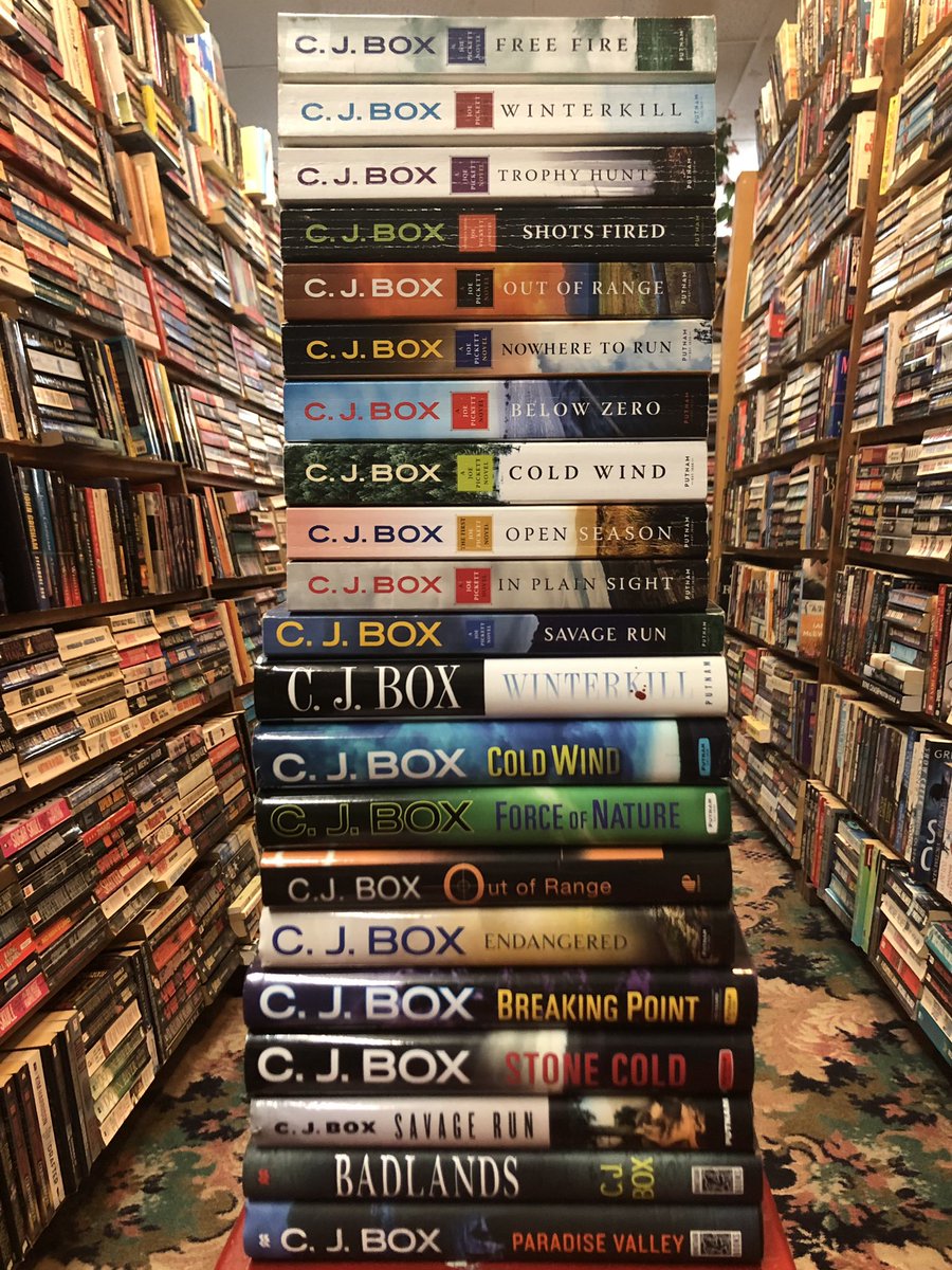 C.J. Box, Charles James Box Jr., is the #NYTBestsellingauthor. #Author of the Joe Pickett series. Over ten million copies of his novels have been sold in the U.S. alone. (cjbox.net) @cjboxauthor

C.J. Box books, here at the shop.

#writer #bestsellingauthor #author