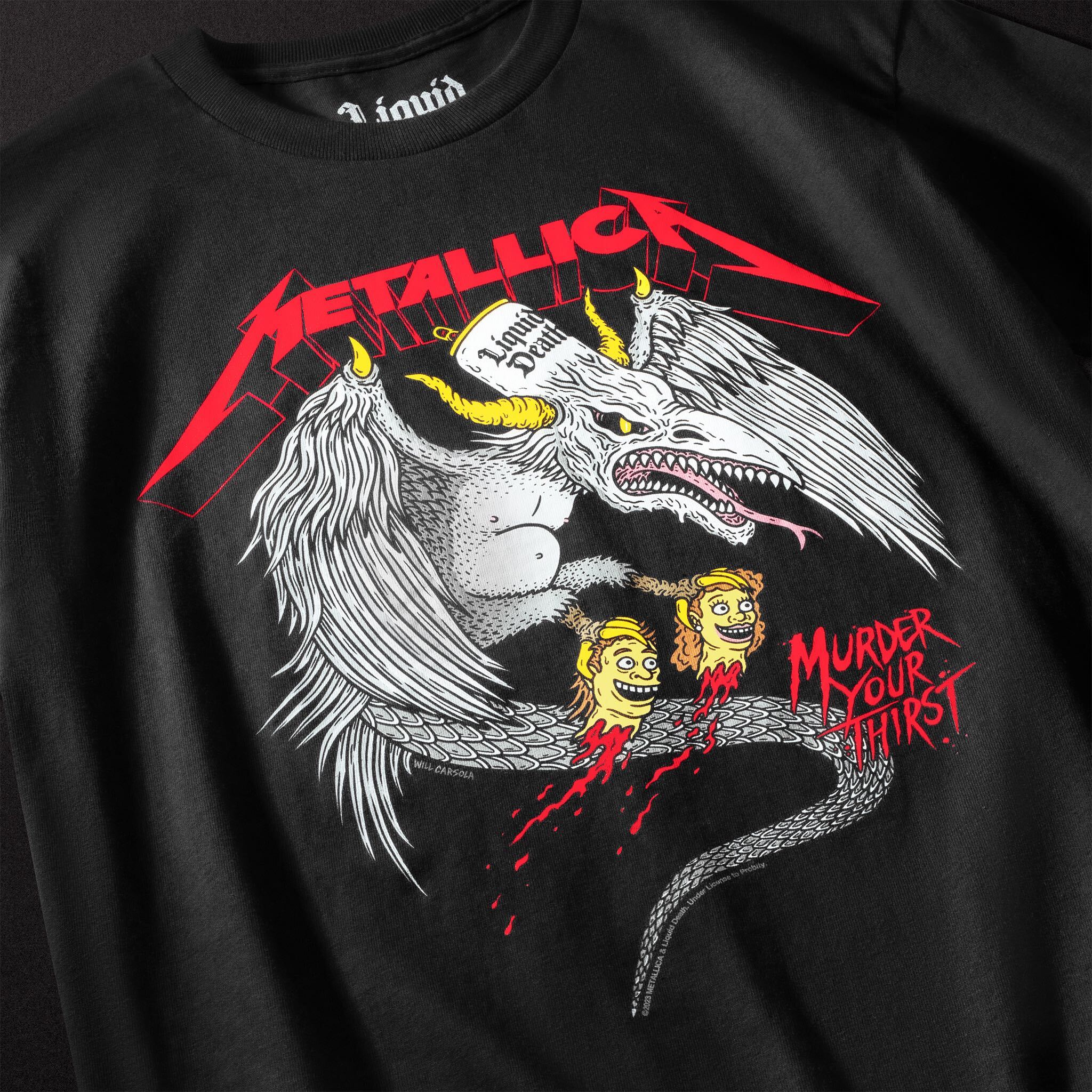 Liquid Death on X We re going on a global thirst massacre with Metallica. We ve joined forces to create this limited edition t shirt that is available only at M72 World Tour stops and through