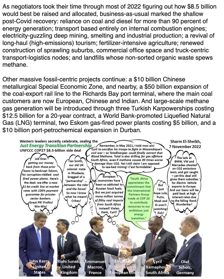 Adam Aron (@swaziadam) on Twitter photo Interested in fossil extraction & climate justice in South Africa?
<a href="/patrickbond/">Patrick Bond</a> & <a href="/DesmondDsa/">Desmond D'sa</a> in <a href="/NatCounterPunch/">CounterPunch</a> explain that even as a $8.5bill rotten climate finance carrot is dangled, SA accelerates extraction in partnership with Macron, Scholz etal
counterpunch.org/2022/12/05/wes… Interested in fossil extraction & climate justice in South Africa?
<a href="/patrickbond/">Patrick Bond</a> & <a href="/DesmondDsa/">Desmond D'sa</a> in <a href="/NatCounterPunch/">CounterPunch</a> explain that even as a $8.5bill rotten climate finance carrot is dangled, SA accelerates extraction in partnership with Macron, Scholz etal
counterpunch.org/2022/12/05/wes…