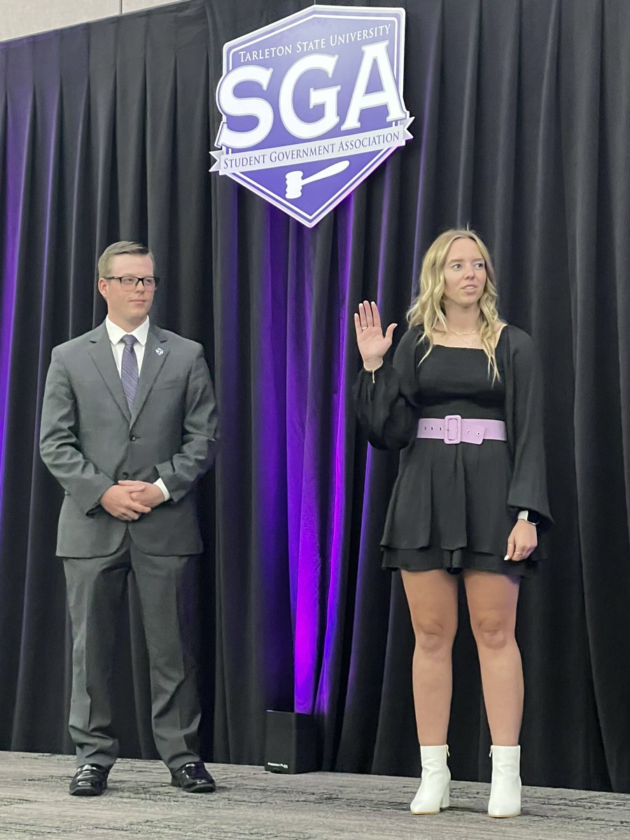 TarletonPrez's tweet photo. I look forward to working with newly elected @TarletonSGA Prez Billy Snipes &amp; VP Kathryn Hoffman to continue our tremendous momentum and growth. We appreciate Aspen and Jayce for their leadership this past year. #SGA #BleedPurple https://t.co/ukJVYw375S