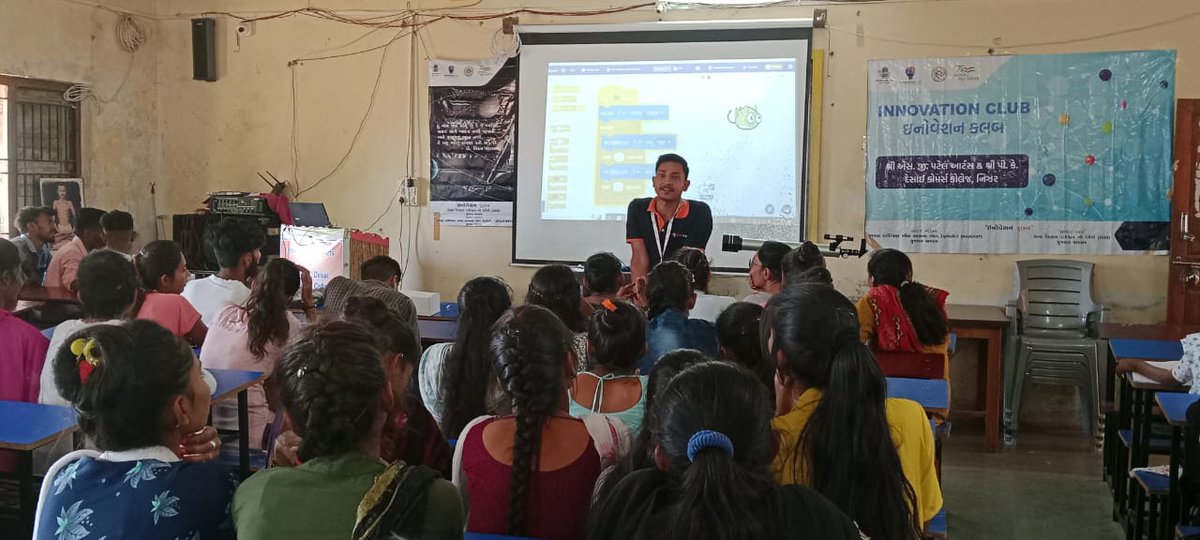 RajStembotix's tweet photo. Innovation Club prabodh level training Day 2 at Shri S.G. Patel Arts &amp; Shri P.K.  Desai Commerce College  Nizar, Tapi  students  with aim to proudly say "I Am An Innovator".  #Robotics #telescope #STEMeducation
@PMOIndia @CMOGuj @InnoClubCHE @STEMbotix https://t.co/zowetVPxhY