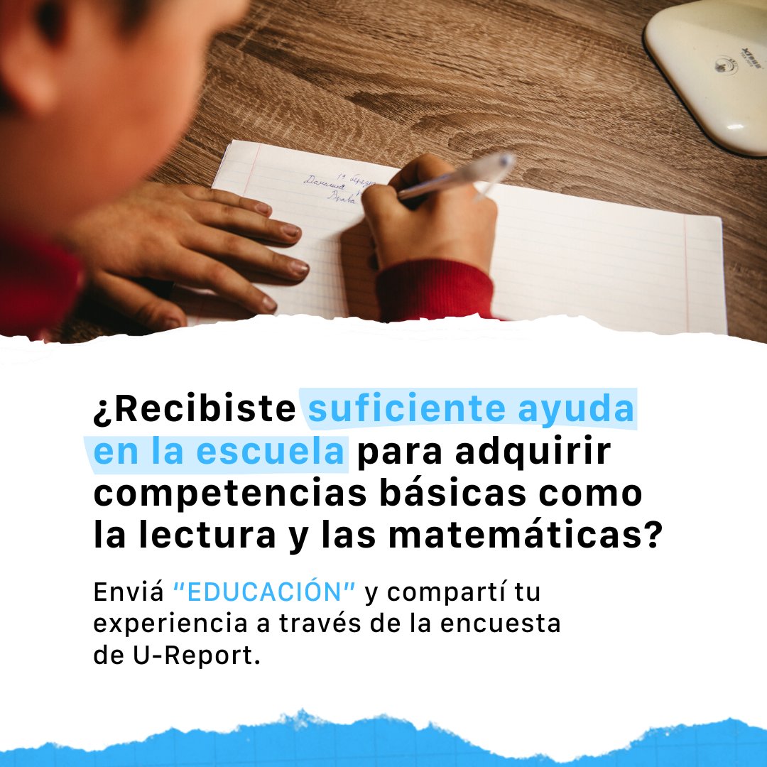 ¿Sabías que para demasiados niños, niñas y adolescentes la escolarización no siempre significa aprendizaje 🤔?

Enviá “EDUCACIÓN” y danos tu opinión a través de la encuesta de U-Report víá Whatsapp sobre la crisis de aprendizaje:

➡️ wa.me/5491161944646?…

#TuVozImporta