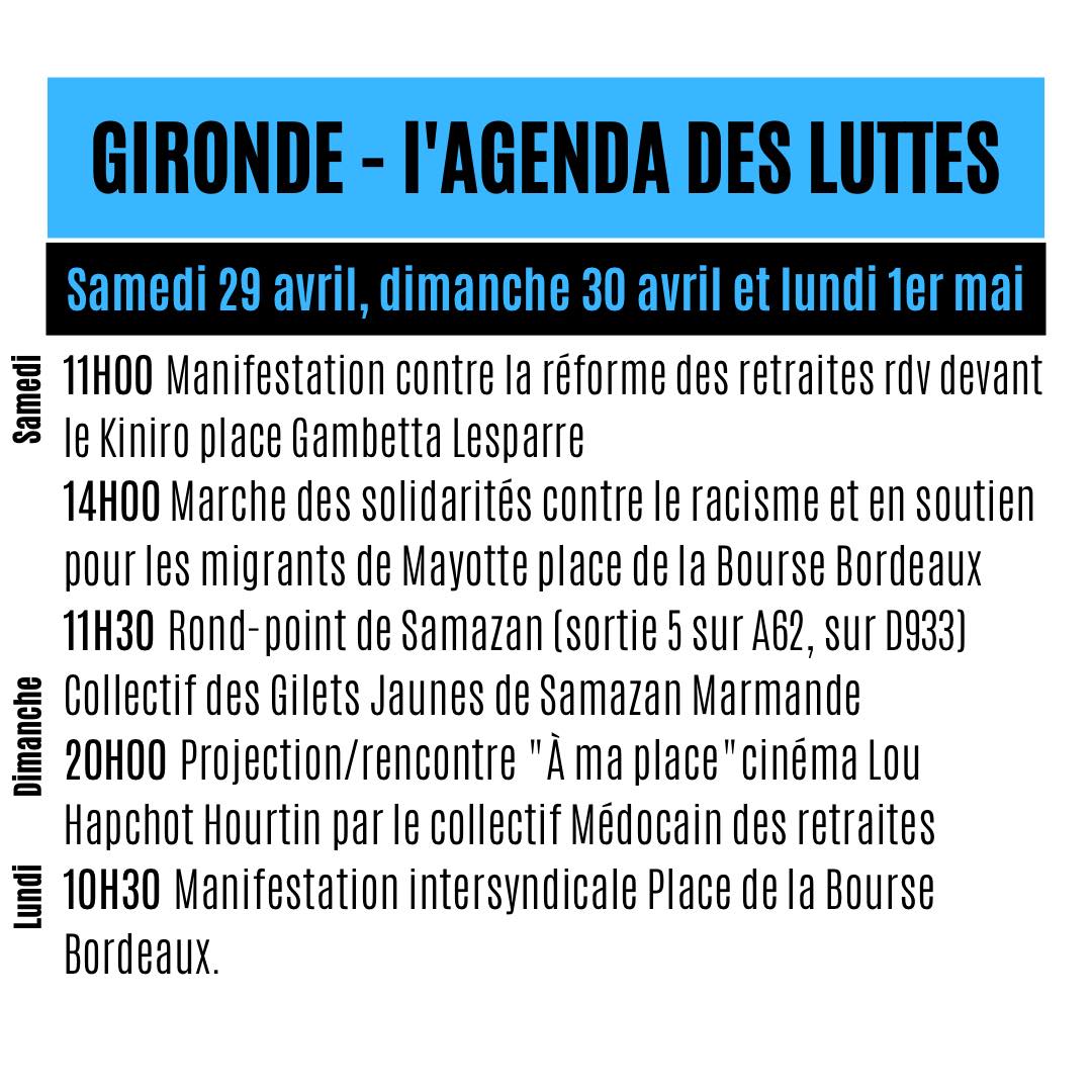 SolInfoGironde's tweet photo. Un peu de #zbeul avant le 1er mai ?
Voici l'agenda du week-end
Rejoins l'action, tout le monde peut faire du zbeul 😜 https://t.co/bzYbDCRm5x