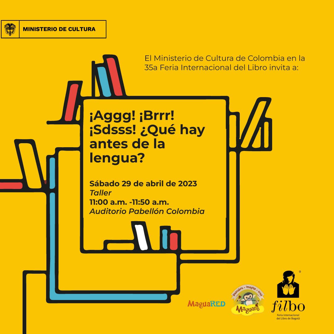 Desde la <a href="/FILBogota/">FeriadelLibroBogotá</a>, el equipo de #PrimeraInfancia de la <a href="/dirpoblaciones/">Dir. Poblaciones</a> del <a href="/mincultura/">MinCultura Colombia</a> con un taller sonoro, explorando la voz más allá de las palabras.  Dirigida a cuidadores, maestros, niños y niñas dispuestos a jugar con el sonido.
Tarima Pabellón Colombia. 29 de abril 11 am