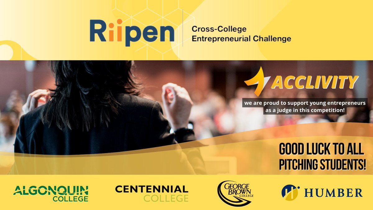 The annual <a href="/riipen/">Riipen</a> Cross-College Entrepreneurial Challenge is today!
Teams from <a href="/AlgonquinColleg/">Algonquin College</a>  @GBCollege @humbercollege <a href="/CentennialEDU/">Centennial College</a> will present solutions for an ask from Ottawa's own <a href="/eight50coffee/">Eight50 Coffee</a> &amp; we are proud to have Acclivity's <a href="/ShawnaActually/">Shawna Tregunna</a> supporting as a judge!