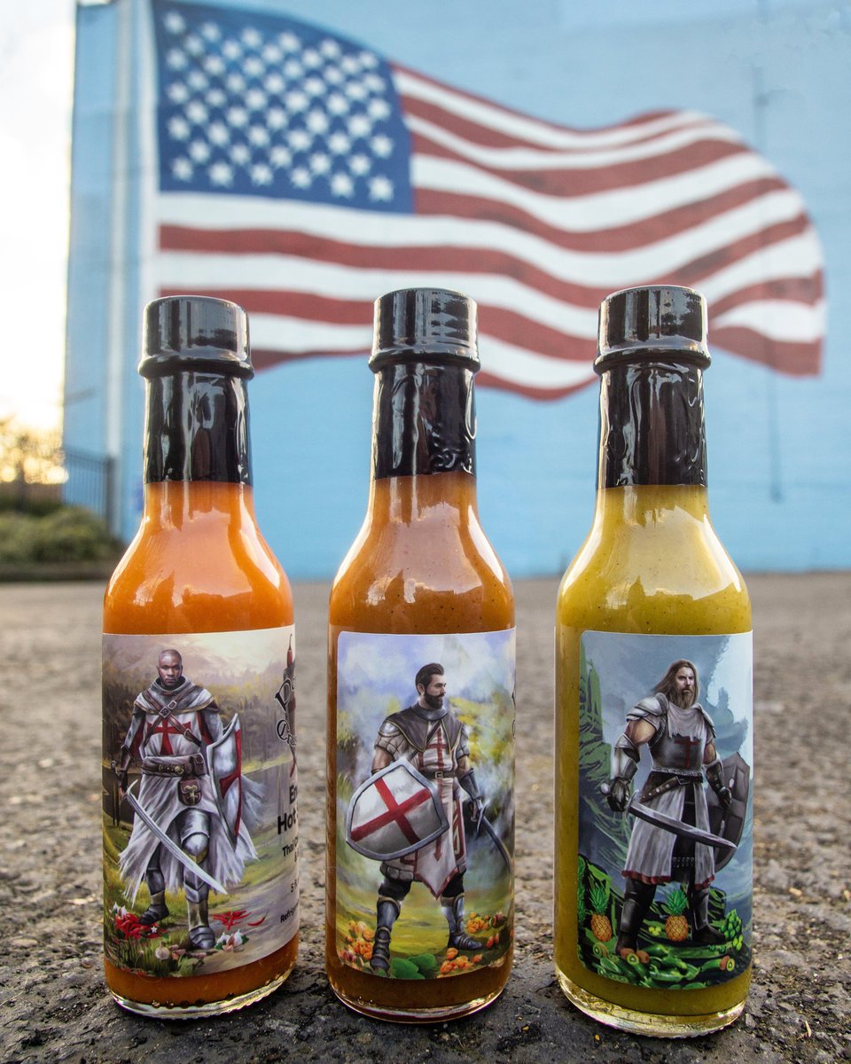 PepperCrusaders's tweet photo. 🔥🇺🇸 Proudly made in the USA! 🇺🇸🔥
Our El Cid, Godfrey, and Enoch hot sauces are not only delicious, but they're also made right here in the United States. And what's more, they're owned and operated by a Navy Veteran and his amazing wife. #hotsauce #veteranmade https://t.co/toqYc86CnR