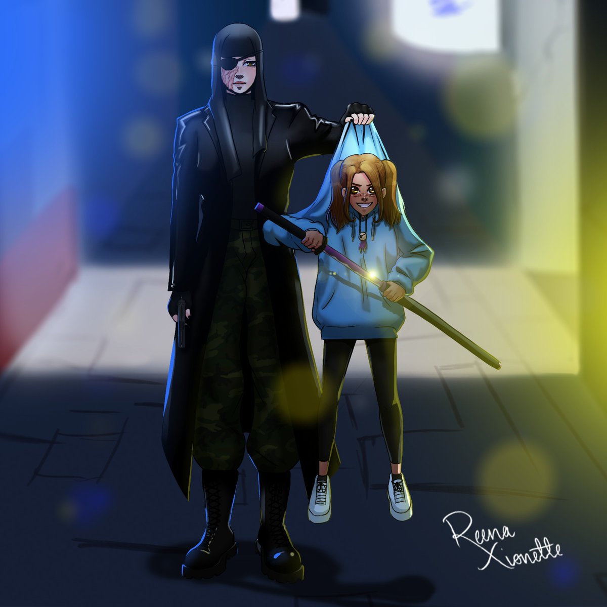 ReenanaAli's tweet photo. Happy fanart friday!!! Its back!!! 
And we started with 2 original characters that my niece and I cosplayed together~!!! Hope you like em~!!

#art #digitalart #fanartfriday #wacom #cintiq #originalart #originalcharacters #OCs #photoshop #katana https://t.co/QwMlDcdRkk