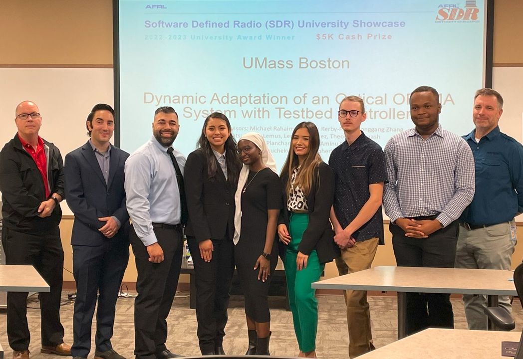 wbiinnovates's tweet photo. "We have exceptional people that are going to understand the needs of the future." - Congrats @umass_boston on your winning design as we wrap the Software Defined Radio University Challenge Showcase! Special thanks to @AFResearchLab, Matrix Research, @NIglobal, and @MathWorks! https://t.co/h13Q1bQZRn