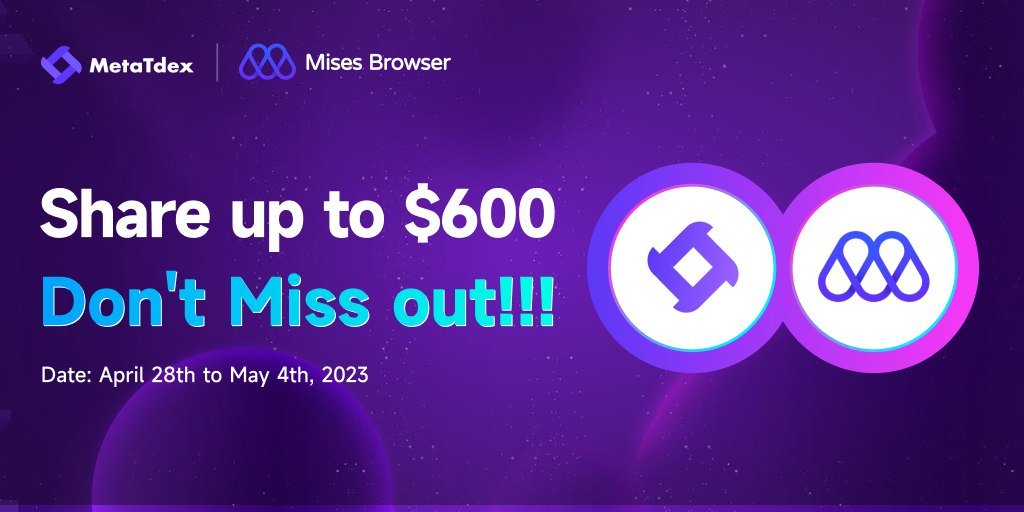AjimAhmed_GG's tweet photo. 🚨Join @MetaTdex and @Mises001 $600 Airdrop 🔥
💰We are giving away $300 in TT and $300 worth of Mises token
$MIS to celebrate our partnership.🗓️ April 28th to May 4th, 2023
📥Complete tasks to win:
✅Retweet with #MetaTdexMises #Giveaway, tag 3 friends ✅Follow @MetaTdex https://t.co/UHzZgcjWcw
