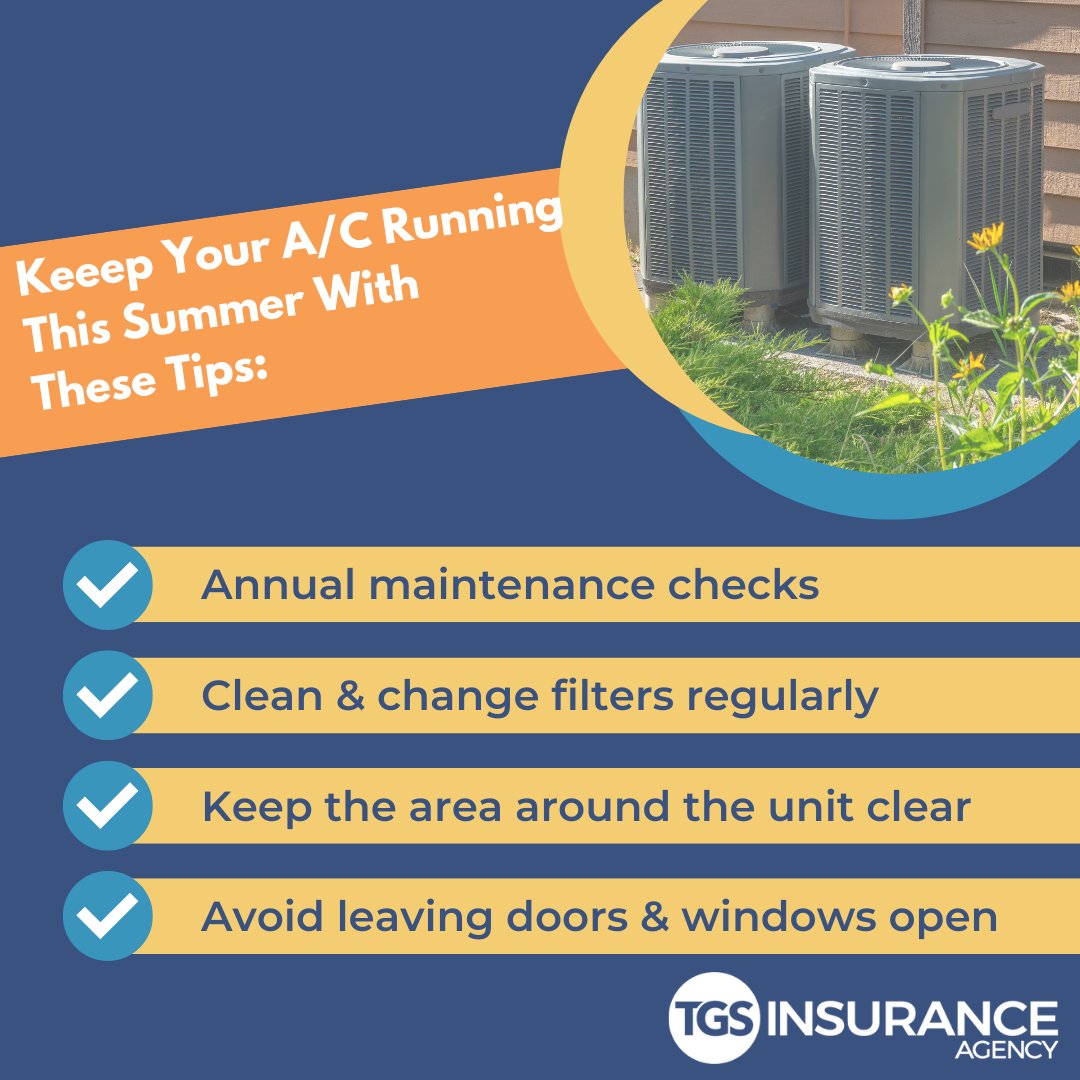 TGSInsurance's tweet image. As the Houston weather heats up, use these tips to keep your AC Unit safely running! ☀️🏖️

#texashomeinsurance #independentinsuranceagency #houstontexas