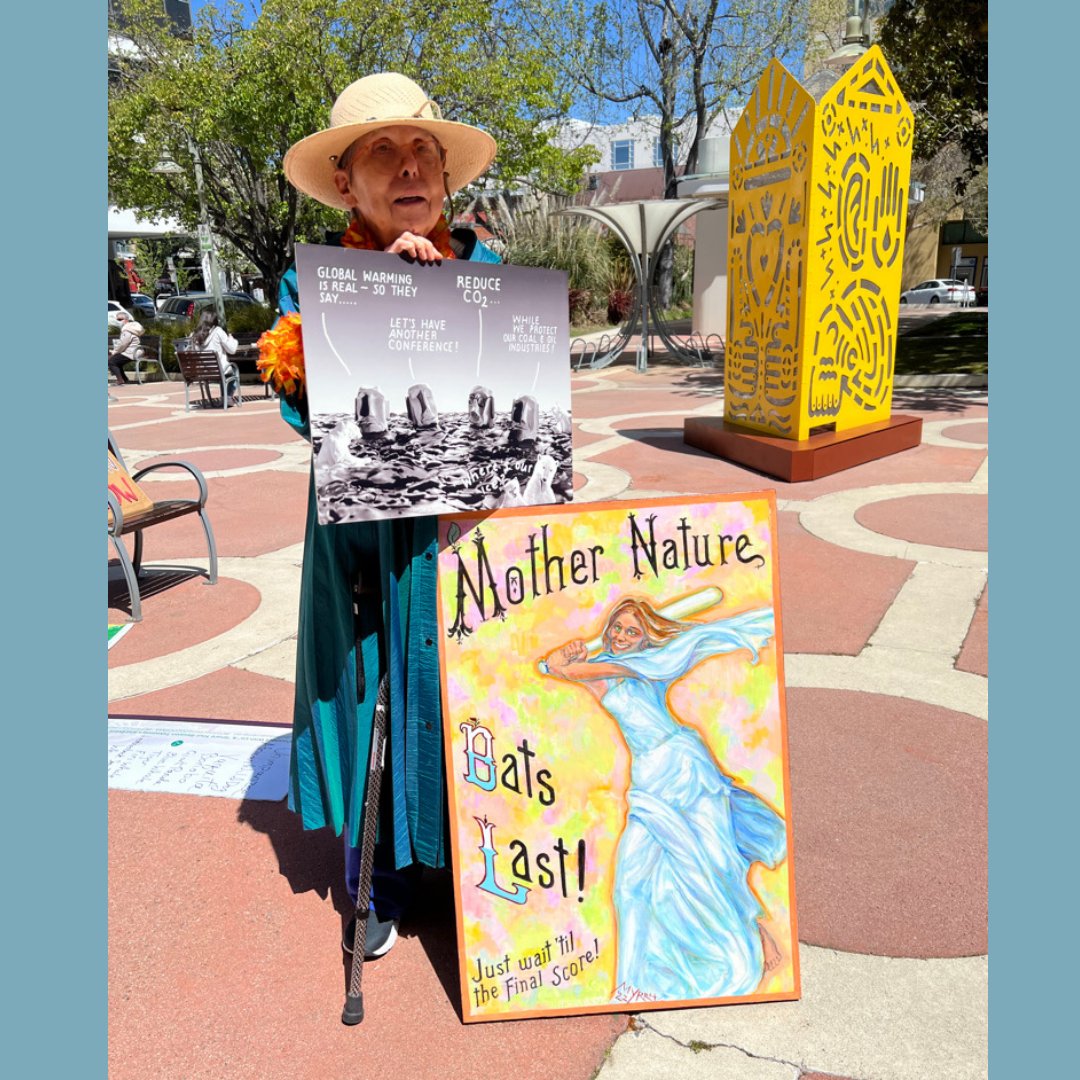 engageOnUp's tweet photo. Such a pleasure to meet artist Trudy Myrrh at @Fri4Future_PA  a few weeks back. I love her new painting, Mother Nature Bats Last. The colors! The expression! and the sentiment can't be more spot on. See more of her work at https://t.co/7ZQWiXO0IA. https://t.co/ATqEeNDnat