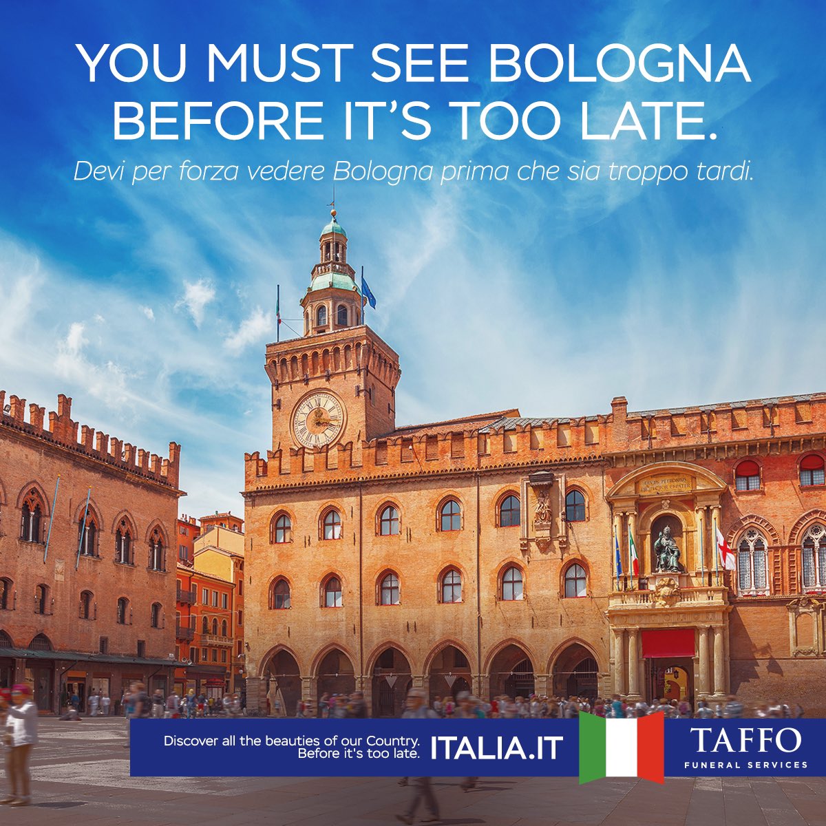 Il Ministero del Turismo dopo quello che è successo ci ha affidato la nuova campagna per la promozione turistica dell'Italia all'estero.

Abbiamo fatto a modo nostro, sponsorizzando alcune meraviglie italiane, forse meno conosciute, ma da scoprire prima che sia troppo tardi. 1/2