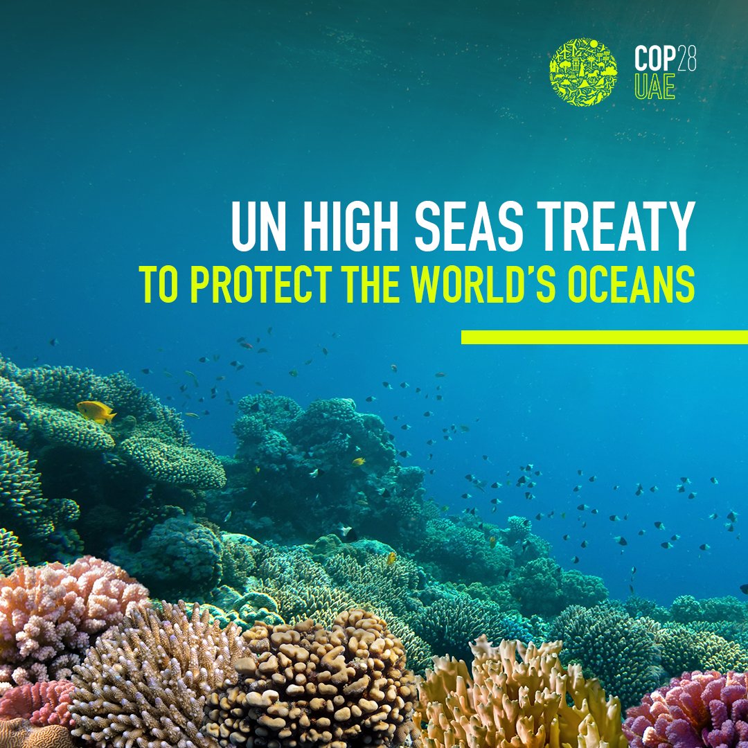 COP28_UAE's tweet photo. After 10 years, @UN delegates have finally reached a historic agreement to place 30% of the world's international waters into protected areas by 2030​.

To learn more of its significance, read 🔗👇 
https://t.co/3sfXVKQOsK https://t.co/RdJA2kpgd7