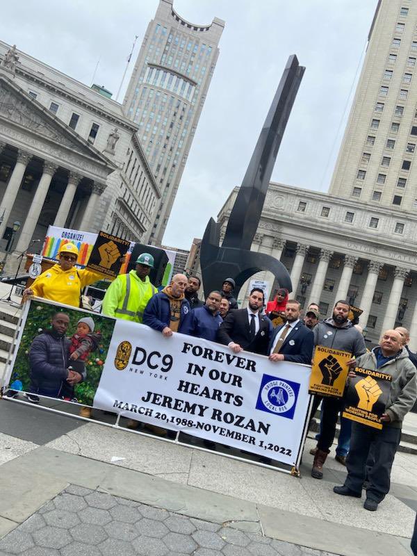 DC 9 members gathered today at the #WorkersMemorialDay rally hosted by @CentralLaborNYC and @NYCOSH in memory of DC 9 LU 806 member Jeremy Rozan who tragically died at work last year. Workers, labor leaders, elected officials and community members gathered to commemorate…