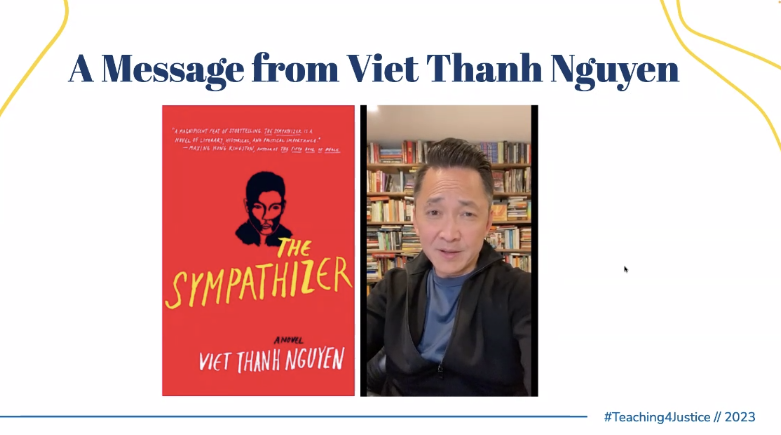 Thank you to Dr. Viet Thanh Nguyen for your personal message honoring educators. #teaching4justice @UCIrvine @UCIEducation @thuyvodang