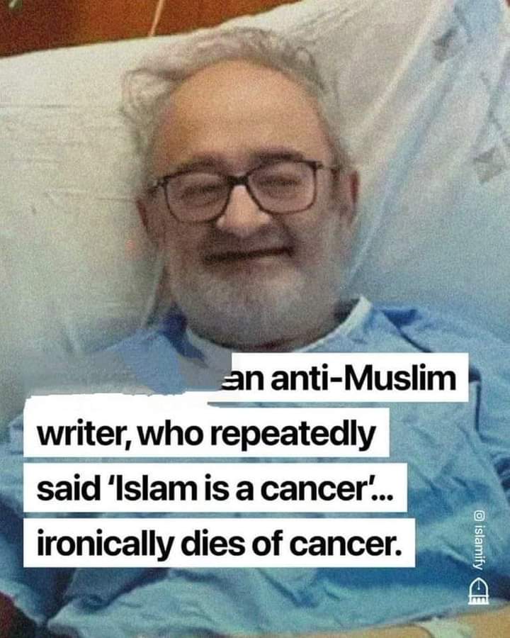 abomariya7's tweet photo. نفوق الكاتب و الصحفي طارق فتح
بعد صراع طويل مع الإسلام
هذا المرتد الذي اشتهر بجملة : "الإسلام كالسرطان" و كثرة ترديده لها، نفق قبل يومين (24 أبريل ،2023) بمرض السرطان
فسبحان الله. https://t.co/8OzSV3wPTJ