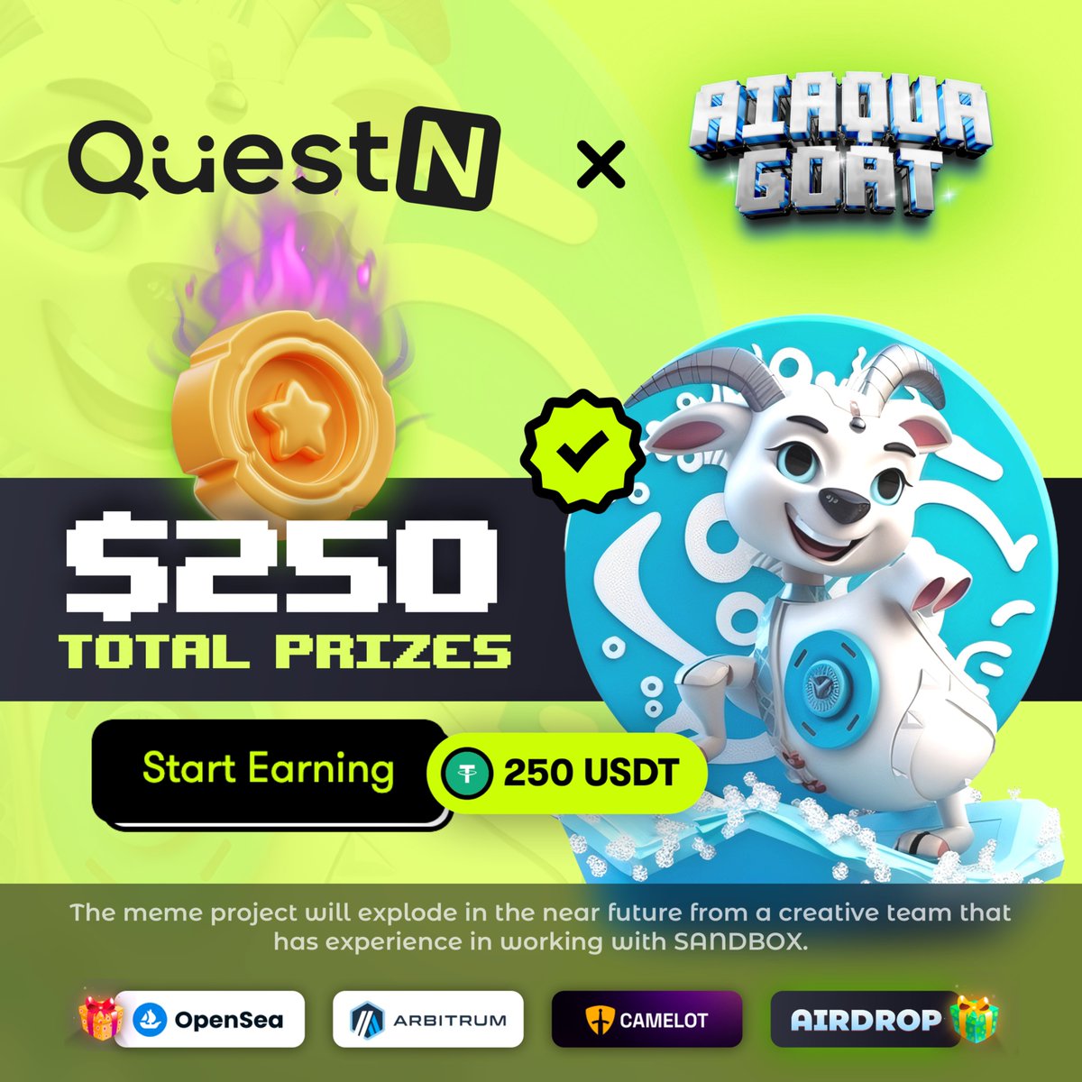 aiaquagoat's tweet photo. 🚨 Don't miss out on the #AIAQUAGOAT project! 🐐🌊
Complete QuestN tasks for a chance to win $250 &amp; get whitelisted!
🚀✅ Do Tasks: https://t.co/tBH8nUBQ8F
💰 Fast! Only 500 NFTs available in the presale!
🔥 #JoinTheKnights and #RideTheWaves! 🚀#legend #QuestN #NFT #OpenSea https://t.co/gL7YpHmUGB