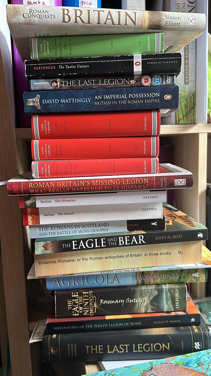 SallyChinery's tweet photo. Well that’s my reading taken care of for the next few months!  My dissertation pile grows by the day. Oh the Asterix book? Well you’ve got to have some light relief and it’s sort of relevant! #MAdissertation #IXLegion https://t.co/qV5W218HCe
