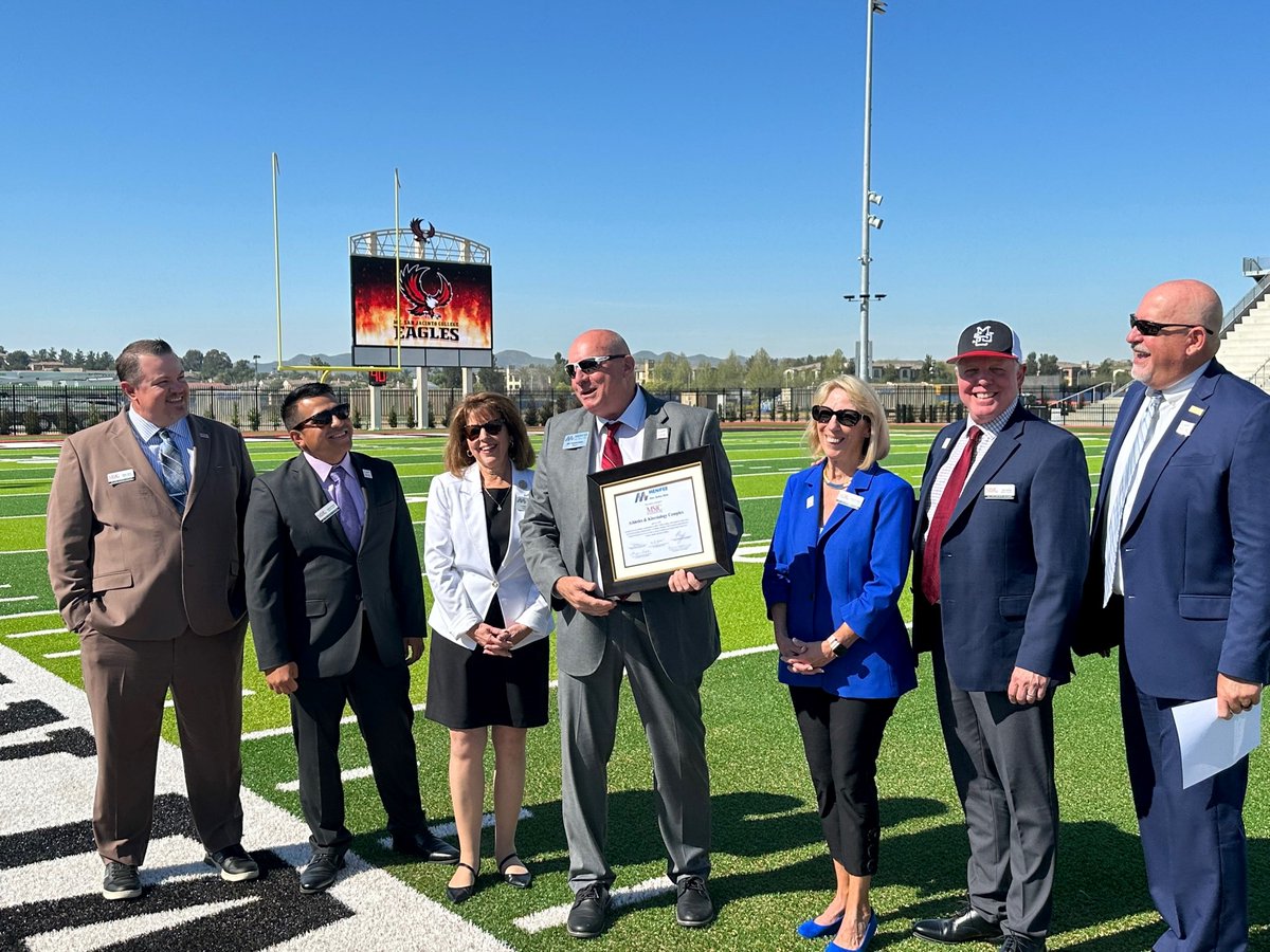 MSJCedu's tweet photo. It's official...the new MSJC Athletics &amp; Kinesiology Complex is "almost" open. College and local leaders and supporters cut the ribbon dedicating the #NewStadium. We're looking forward to kicking off the  @MSJCFootball season on Sept 9. 
#MSJCSOTC23 https://t.co/TCxDE6rM34