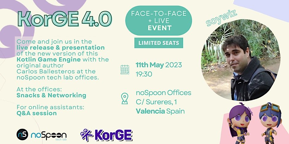 nospoonlab's tweet photo. Presentación del nuevo motor de videojuegos multiplataforma @KorgeGameEngine 4.0 hecho 100% en Kotlin, por @cballesterosvel 
📅11 de mayo 19:30
🏢Oficinas de No Spoon Lab

Apúntate👇👇
https://t.co/2I3XXEzSXQ https://t.co/wM3DL8ixJR
