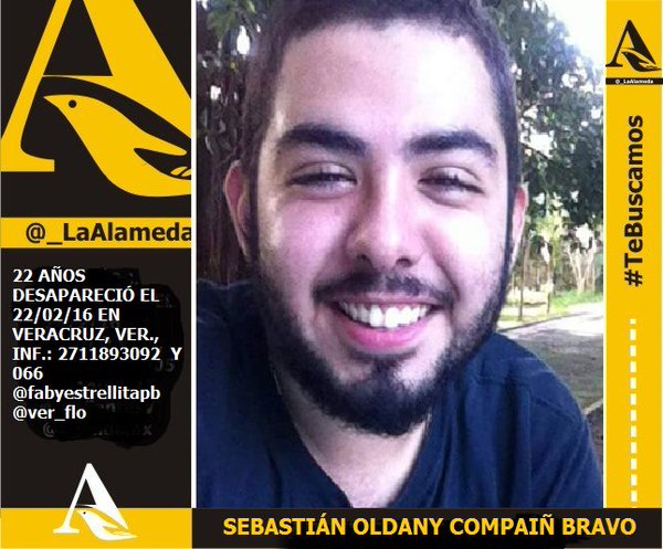 LaAlamedaVer's tweet image. #TeBuscamos Sebastián Oldany Compaiñ, 22 años, 22/2/16 #Veracruz #verfollow