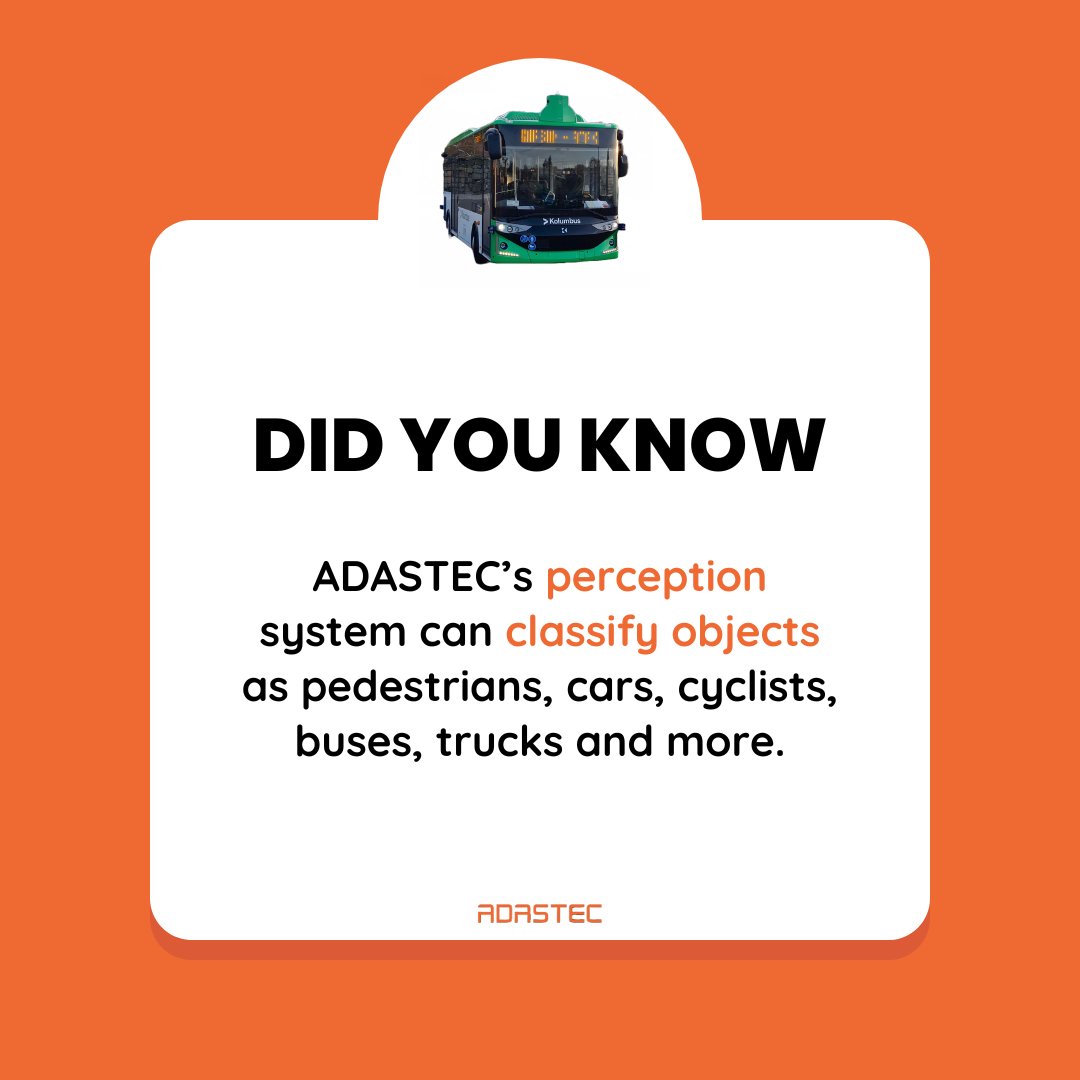 AdastecCorp's tweet image. Fun Fact Friday! ✨ ADASTEC&apos;s technology ensures the safety of all those who are near our Level 4 automated bus during operation! 

#ADASTEC #autonomousdriving #autonomousbus #electricmobility