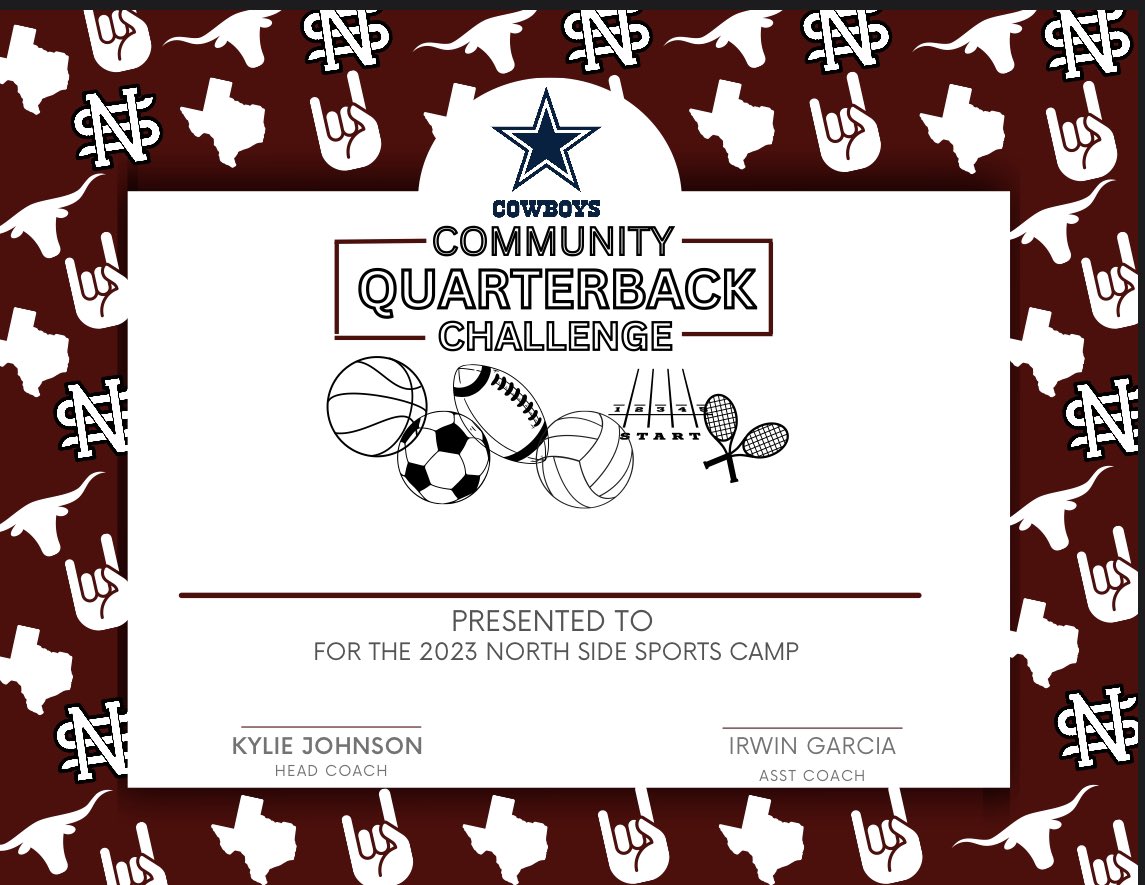DHJ_CoachG's tweet photo. Excited to be a part of the North Side All Sports Camp sponsored by the @dallascowboys! Over 100+ #FutureSteers will be in attendance! Camp shirt and lunch provided.
#SteersUp🤘🏽 #CowboysCommunityQBChallenge https://t.co/VtYrTAP5CL
