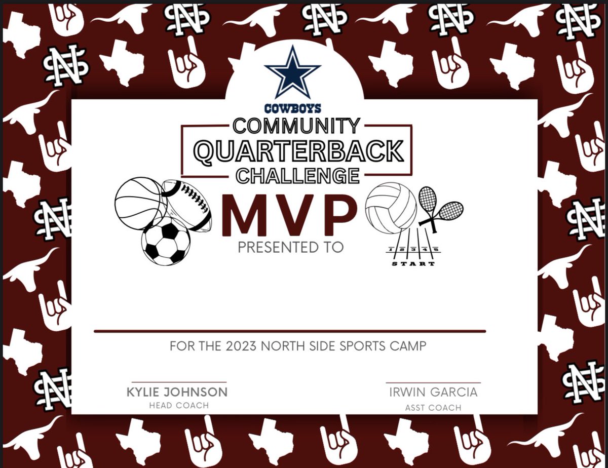 DHJ_CoachG's tweet photo. Excited to be a part of the North Side All Sports Camp sponsored by the @dallascowboys! Over 100+ #FutureSteers will be in attendance! Camp shirt and lunch provided.
#SteersUp🤘🏽 #CowboysCommunityQBChallenge https://t.co/VtYrTAP5CL