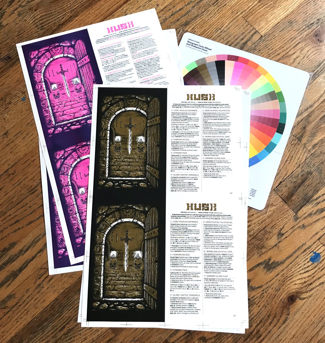 Checking out some test samples that were risographically printed for the upcoming issue 2 of DNGN!