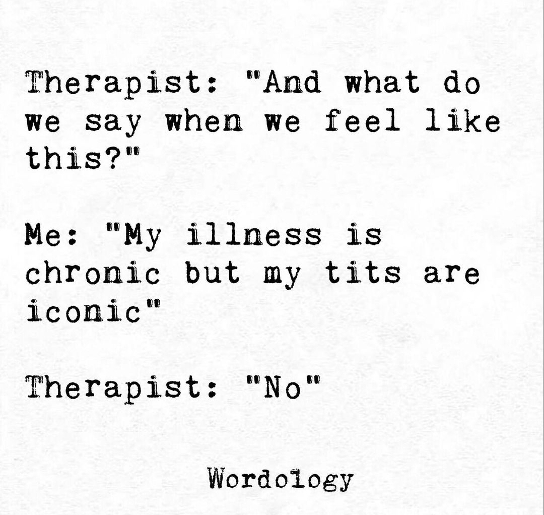 ohyeahtoys's tweet photo. Keep it healthy with laughter 🤣

#therapy #illness #chronic #tits #iconic #therapist https://t.co/nzZ8oSCeyg
