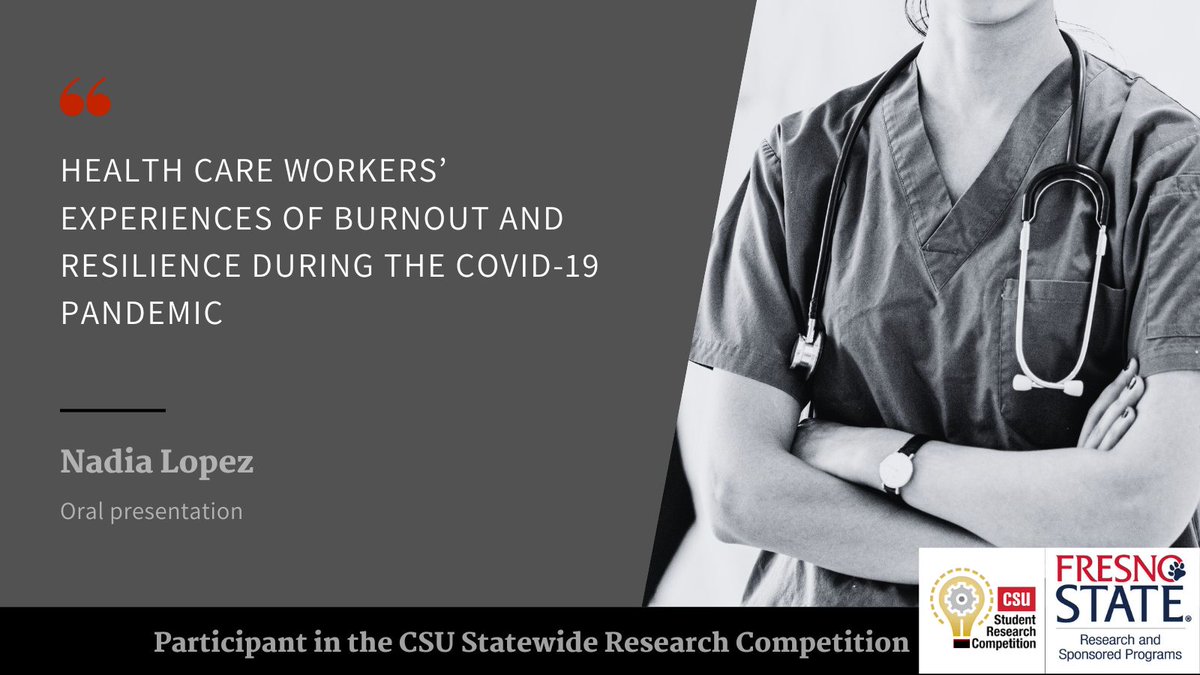Today is our last day of featuring the students who will be presenting in this weekend's CSU's Statewide Student Research Competition <a href="/SDSU/">San Diego State University</a>. Let's give it up for Nadia Lopez who will be presenting TOMORROW!! <a href="/FresnoStateCHHS/">College of Health and Human Services</a> <a href="/Fresno_State/">Fresno State</a> #bulldogs #fresnostate
