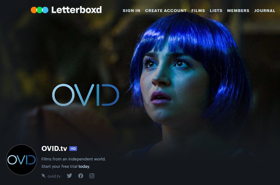 OVIDtv's tweet photo. Big news: OVID is now on @letterboxd! Follow along as we share our latest streaming releases, monthly schedule line ups, #metafilm exclusive essays, & more: https://t.co/5enF5XsA6j https://t.co/iwo7qaUncX