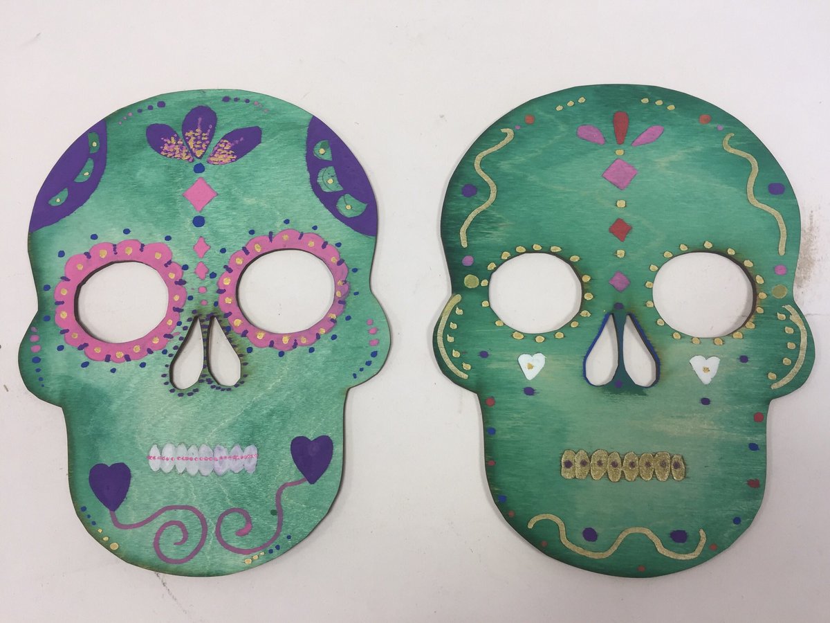 ArtRastrick's tweet photo. Super Mexican inspired wooden and ink skulls by Amelia & Lillia in year 9 ๐๐๐@RastrickHigh #skulls #displayready https://t.co/RmGG9aNEnD