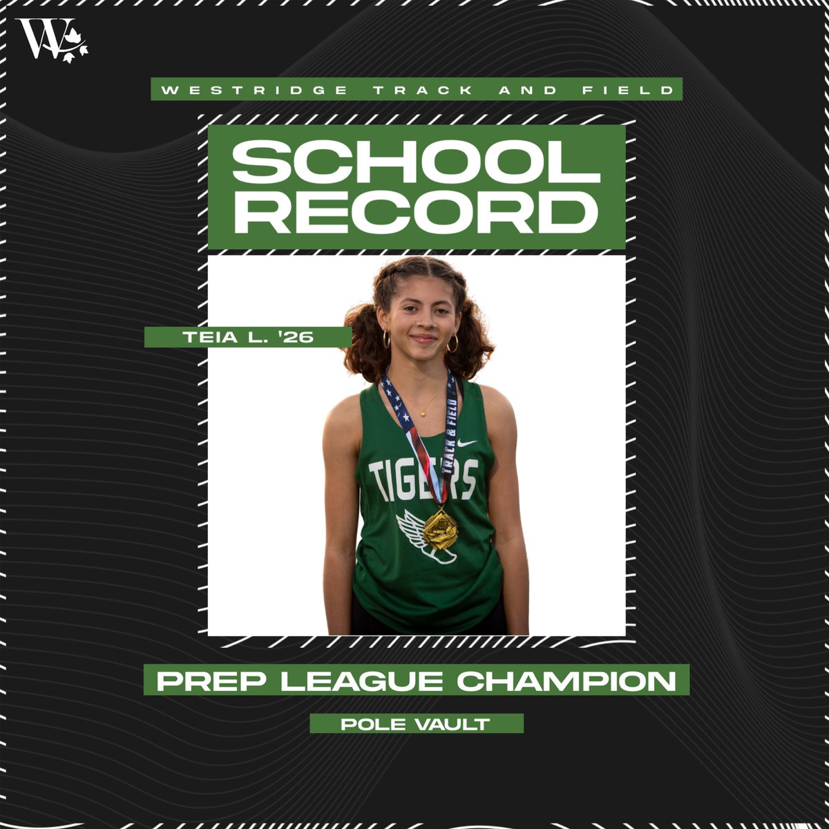 WestridgeTigers's tweet photo. TEIA L. ‘26 | LEAGUE CHAMPION 🥇 

Congrats to Teia L. for breaking the school record in pole vault and being crowned Prep League champion! Teia broke her own record again at Prep League finals by clearing 8’ 9’’. Teia has advanced to CIF Prelims on Saturday, May 6. https://t.co/IQG2e1Yhiw