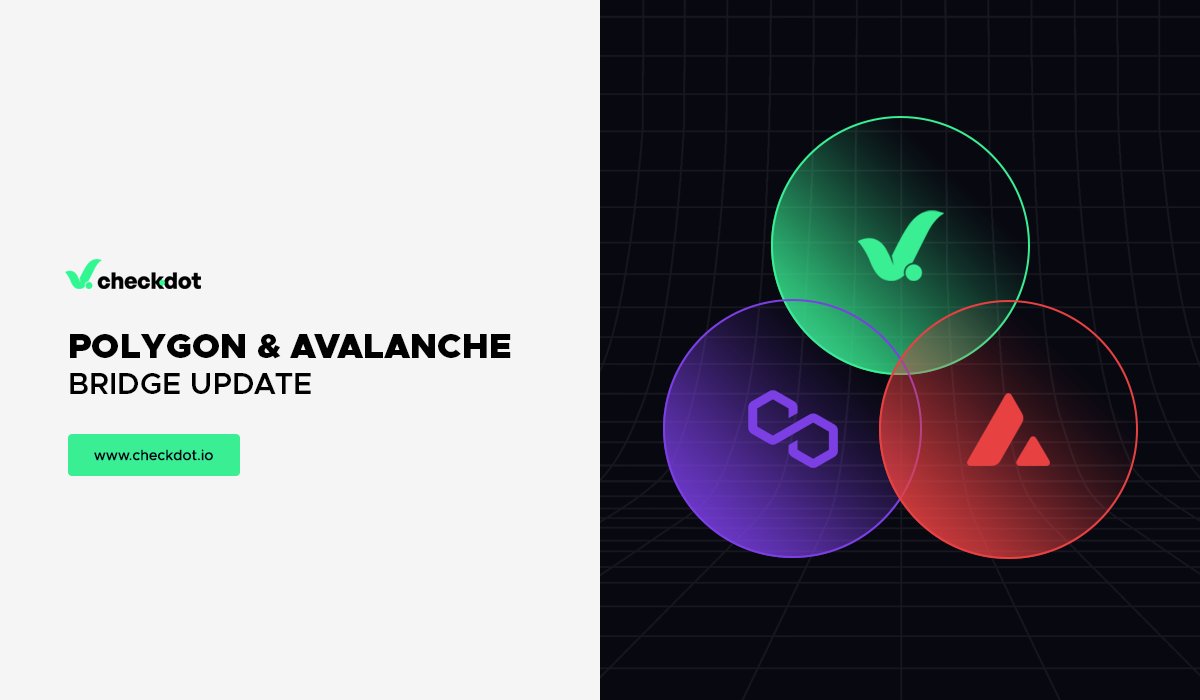 Checkdot_proto's tweet photo. We have successfully deployed the bridge on the #Polygon network and initiated the verification process on #Polyscan.
Additionally, we have reached out to CMC and CG to add the CheckDot Polygon contract address to their platforms.
Meanwhile, we are actively working on implementing the #Avalanche bridge as well.
We remain committed to delivering the best possible solutions for our users. π