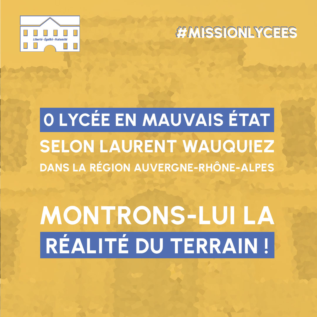 Si toi aussi tu ne te contentes pas de l’autosatisfaction de l’exécutif régional : la réalité du terrain se trouve sur missionlycees.fr 😉 

Toi aussi, donne ton avis sur l’état de votre lycée… #missionlycees