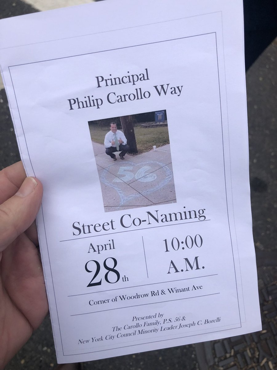 Representing P.S.
42 at Principal Phil Carollo’s street naming ceremony. Phil reminds us each and every day to be strong and #livelikephil. 
P.S 56 strong. @DrMarionWilson