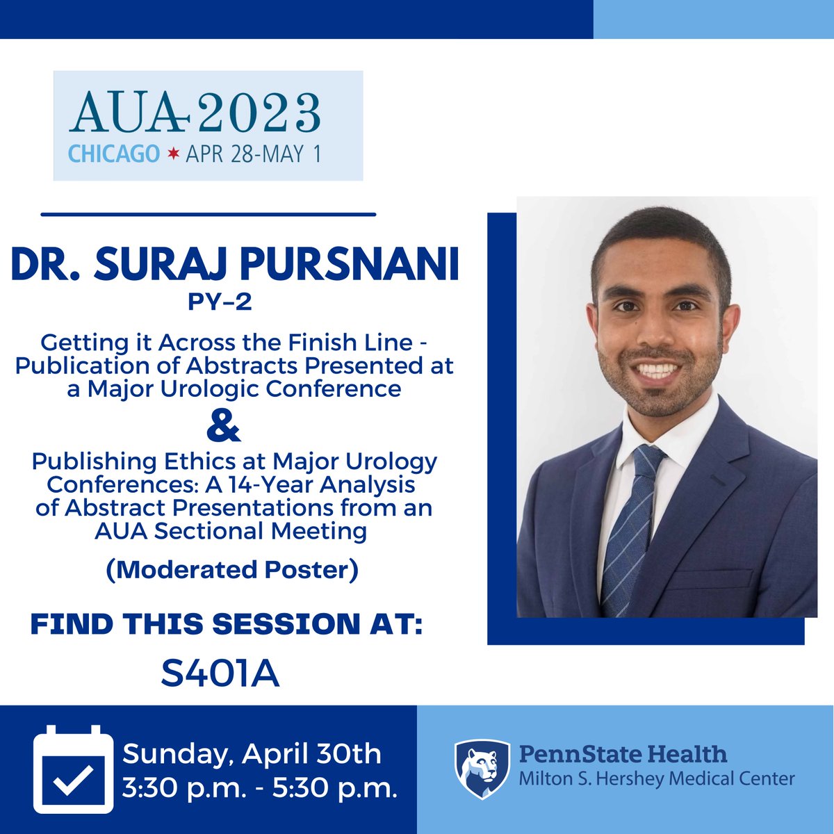 Our 2nd year resident, <a href="/SurajPursnani/">Suraj Pursnani, MD</a>, is not doing one, but TWO moderated poster sessions this afternoon. Make sure you check out his research and scan both QR codes.. 🤫😉 #AUA23