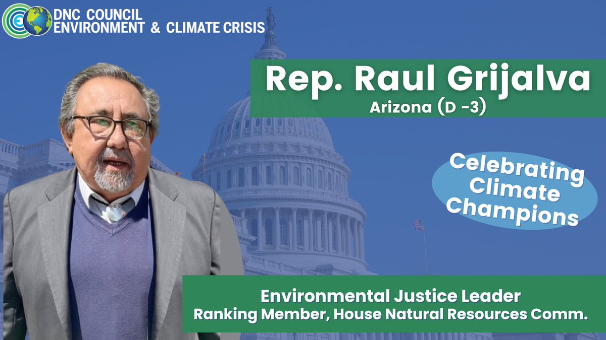 DNCClimate's tweet photo. Rep. Raul Grijalva's outspoken #ClimateDem leadership in Congress has been key for bills centering #EJ and marginalized communities, including the Environmental Justice for All Act and the #GreenNewDeal.
#EarthMonth #ClimateDemsCare https://t.co/HPhpIVoFfi