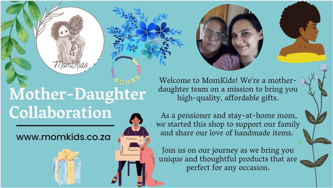 MomKidsSA's tweet photo. Welcome to MomKids! We're a mother-daughter duo bringing you, affordable gifts. As a pensioner and stay-at-home mom, we started this shop to support our family and share our love of handmade items. #MomKids #handmade #giftideas #familybusiness #supportsmallbusiness https://t.co/tkWU7Gjc7A