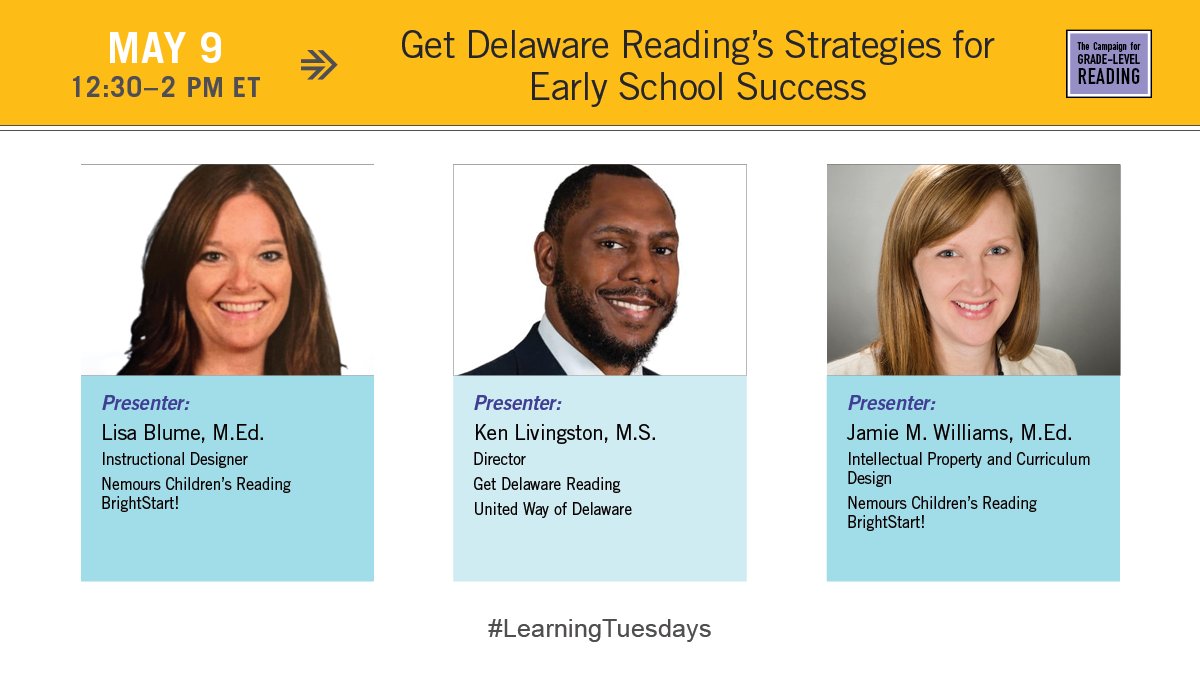 readingby3rd's tweet photo. Join @Readingby3rd on 5/9 for an exciting Crucible of Practice Salon to learn about @UnitedWayDE's literacy coalition #GetDelawareReading + their work w/ @Nemours to support early learners in their #BrightStart program! REGISTER: https://t.co/QILziLKP4O https://t.co/xOGGKJYpxq