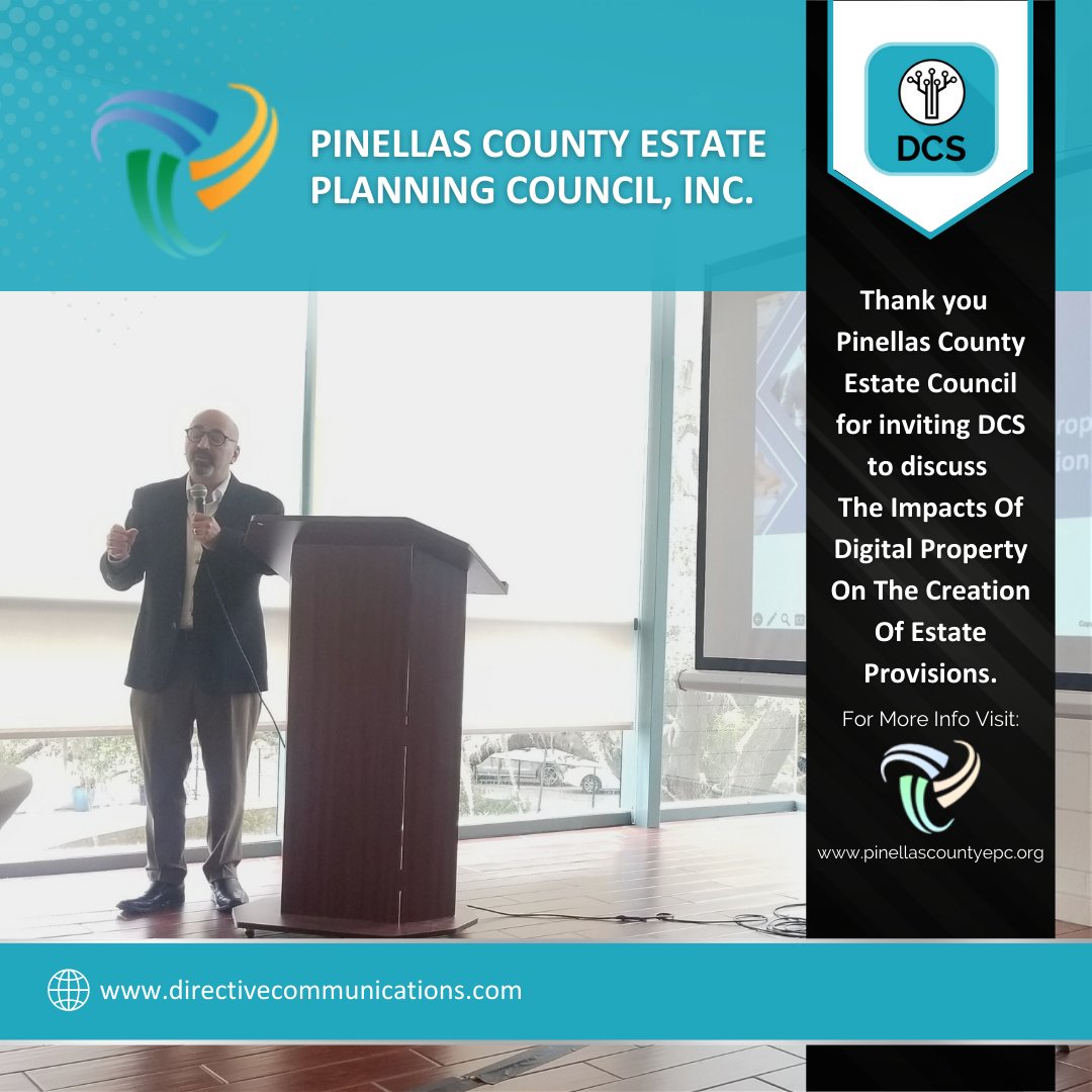 directivecomms's tweet photo. Many thanks to the Pinellas County Estate Council for welcoming DCS to share insights on the significant impact of Digital Property in the realm of Estate Provisions. Together, let's chart the course through this digital landscape and secure our legacies! 🌐🔒 #EstatePlanning https://t.co/ZiHsuSQUnl