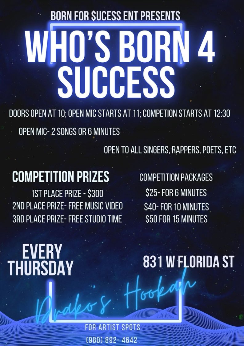 BornFor$ucce$$-T(NC) (@nobodyaskew) on Twitter photo #greensboro #northcarolina #ncat #uncg #artist #Competition #openmic #prizes <a href="/NoBodyASKew/">BornFor$ucce$-T(NC)</a> <a href="/Born4SuccessEnt/">Born For $uccess ENT.</a> Text the # 980-892-4642 for Vendor Slot, Competition, or be there 10:00 to sign open mic list #greensboro #northcarolina #ncat #uncg #artist #Competition #openmic #prizes <a href="/NoBodyASKew/">BornFor$ucce$-T(NC)</a> <a href="/Born4SuccessEnt/">Born For $uccess ENT.</a> Text the # 980-892-4642 for Vendor Slot, Competition, or be there 10:00 to sign open mic list