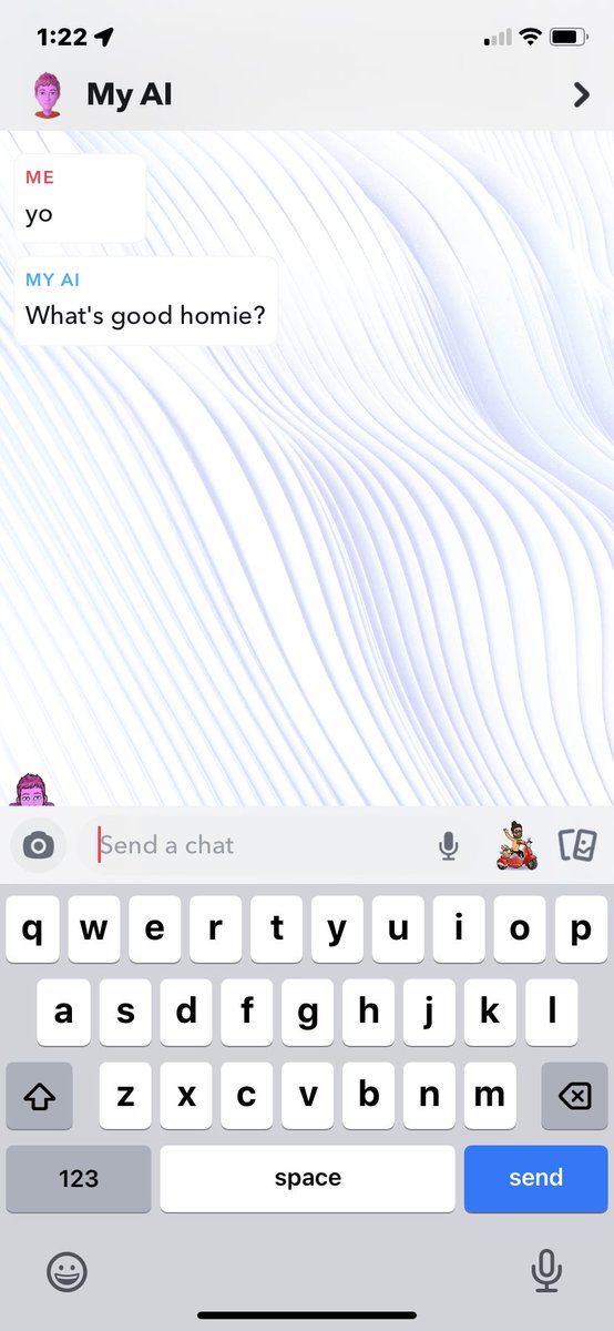 ItzzRiley_'s tweet photo. turns out you can make that snapchat AI learn your slang over a period of time https://t.co/KJOJzcKdou