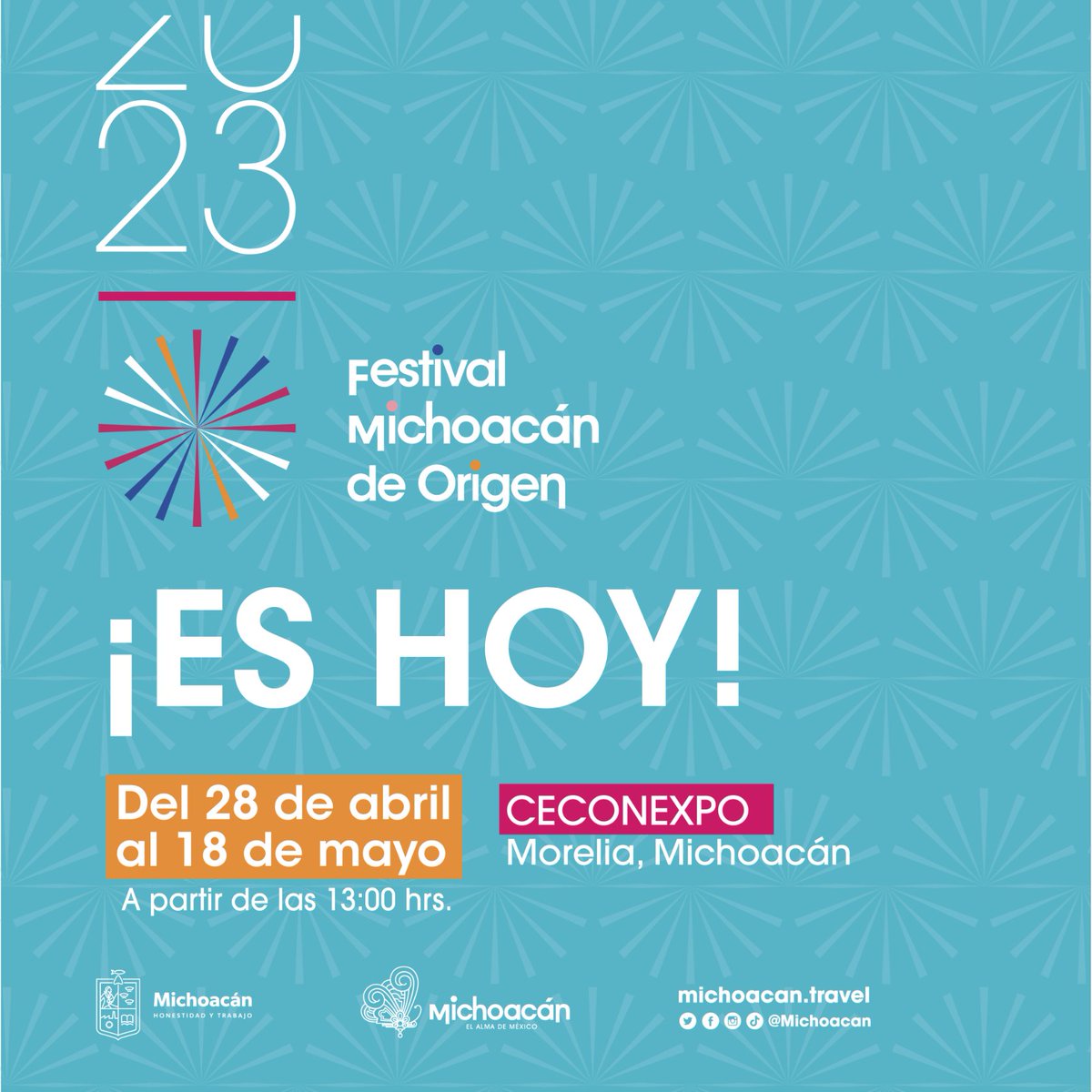 No te puedes perder el arranque del Festival Michoacán de Origen.
Te esperamos a las 12:00 p.m. en el Centro de Convenciones y Exposiciones de Morelia. ¡No Faltes!
#HonestidadyTrabajo