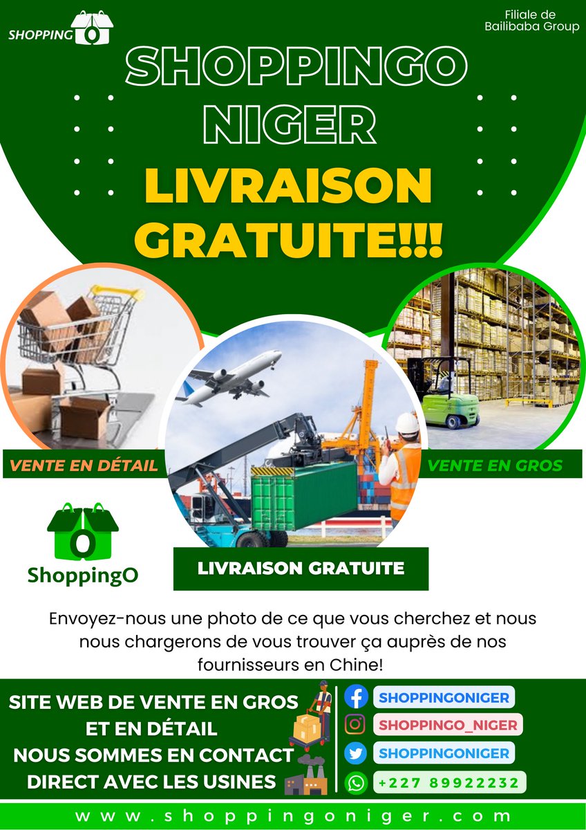 ShoppingoNiger's tweet photo. 📍Site web de vente en gros📦et en détail🛍💻 | En contact direct avec les usines 🏭🤝 | Envoyez nous une photo de ce que vous cherchez...📸

-Whatsapp : https://t.co/FrtKlEBXJH 
-Instagram : https://t.co/aWVfNTpEYZ?

⛔️NB: Livraison gratuite depuis la #Chine📦✈️
#Niger #Tl227 https://t.co/fXjFkneXST