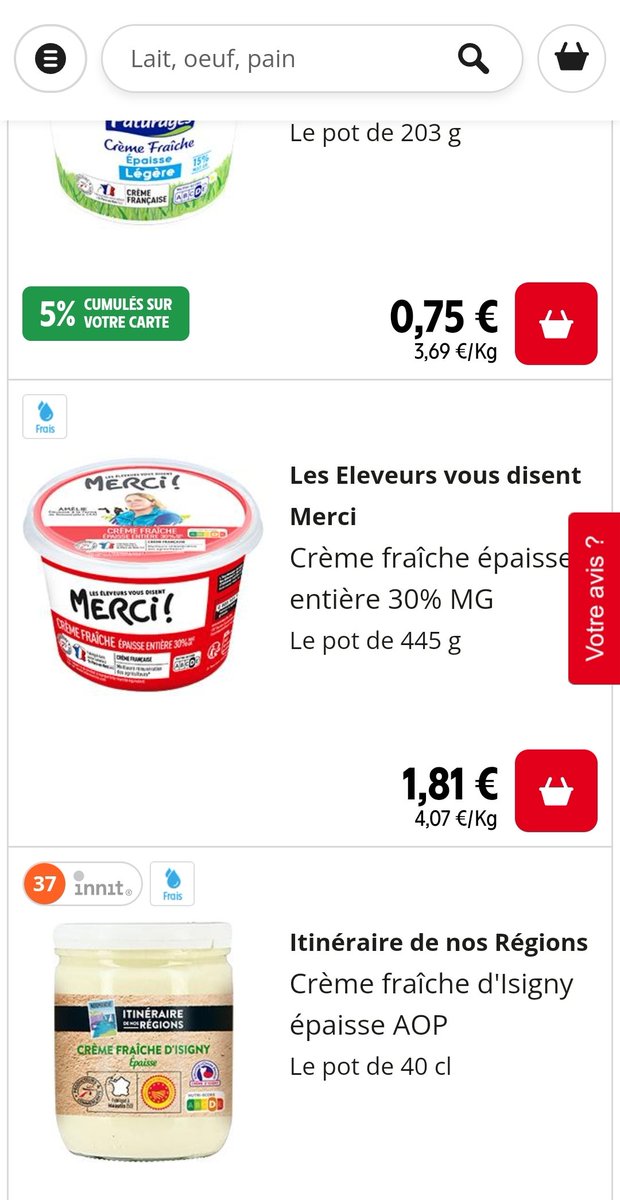 roillou's tweet photo. @intermarche Saint Mathieu de Tréviers, est ce normal de présenter une crème fraîche à 1,81€ tandis que le prix conseillé sur le pot est de 1,69€? https://t.co/NjtTQIMkpt